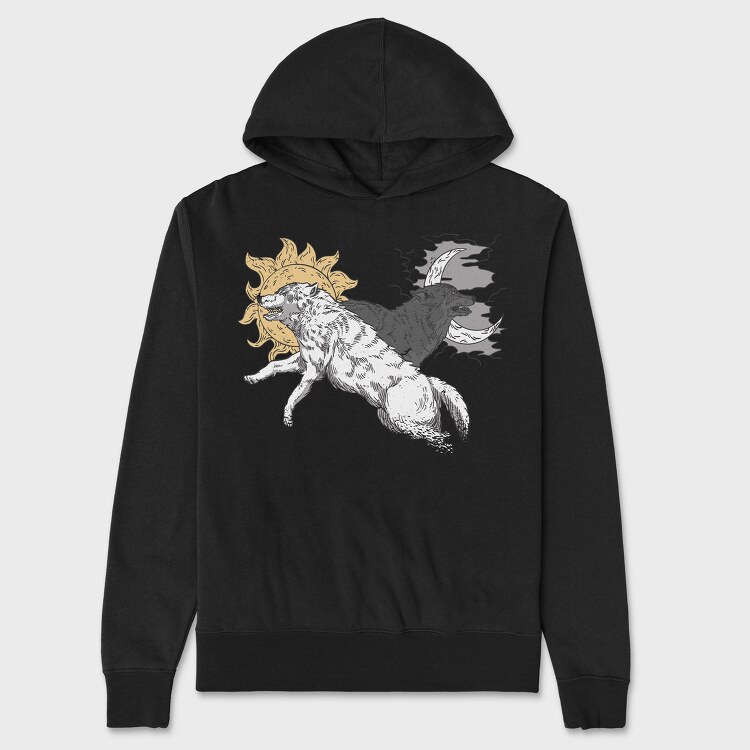 Wolves With Moon And Sun Run, Hanorac Oversize Barbati (Unisex)