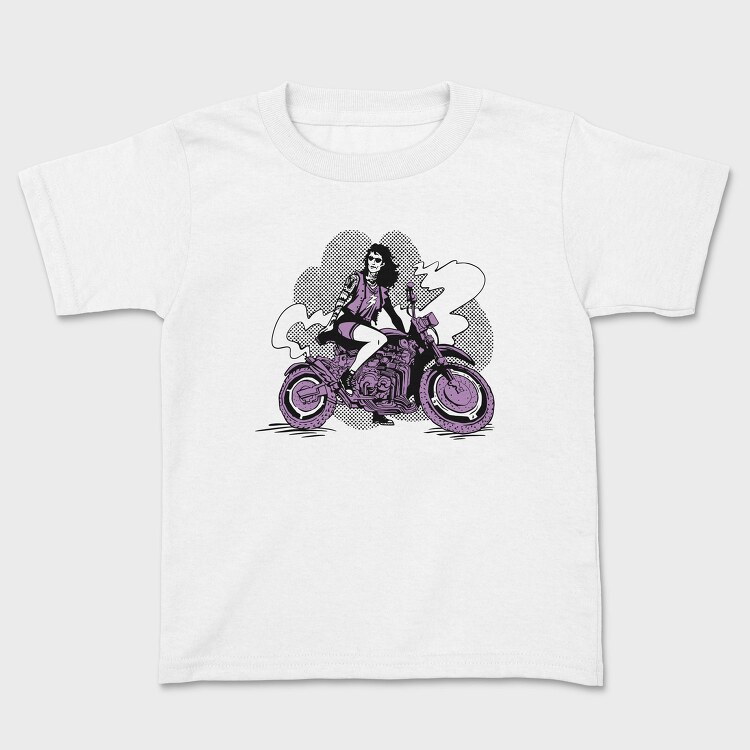 Woman In Motorcycle Biker Girl, Tricou Copii