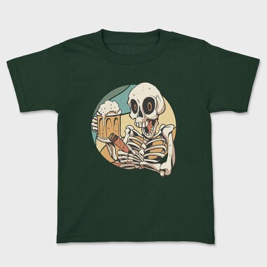 Skeleton Drinking And Smoking Retro Beer Cigar, Tricou Copii