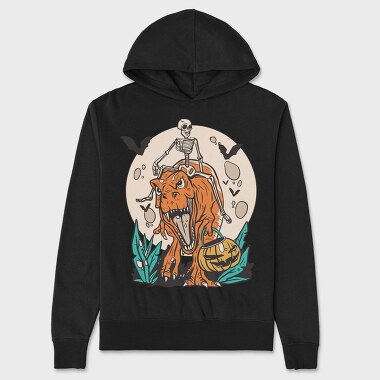 Skeleton Riding T Rex With Pumpkin, Hanorac Oversize Barbati (Unisex)