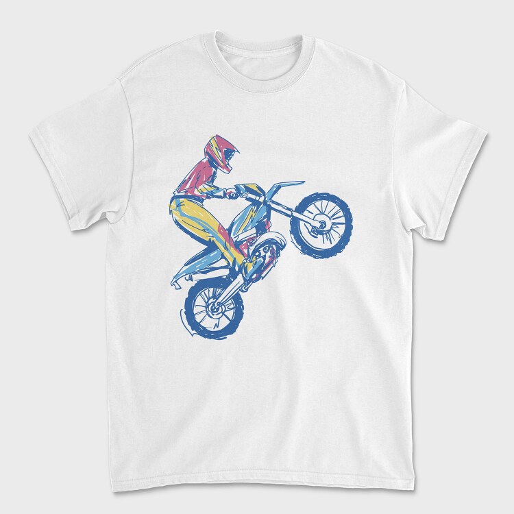Sketched Motocross Bike Wheeling, Tricou Barbati (Unisex)