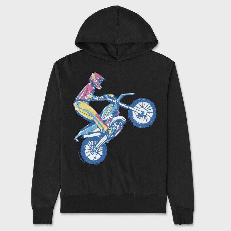 Sketched Motocross Bike Wheeling, Hanorac Oversize Barbati (Unisex)