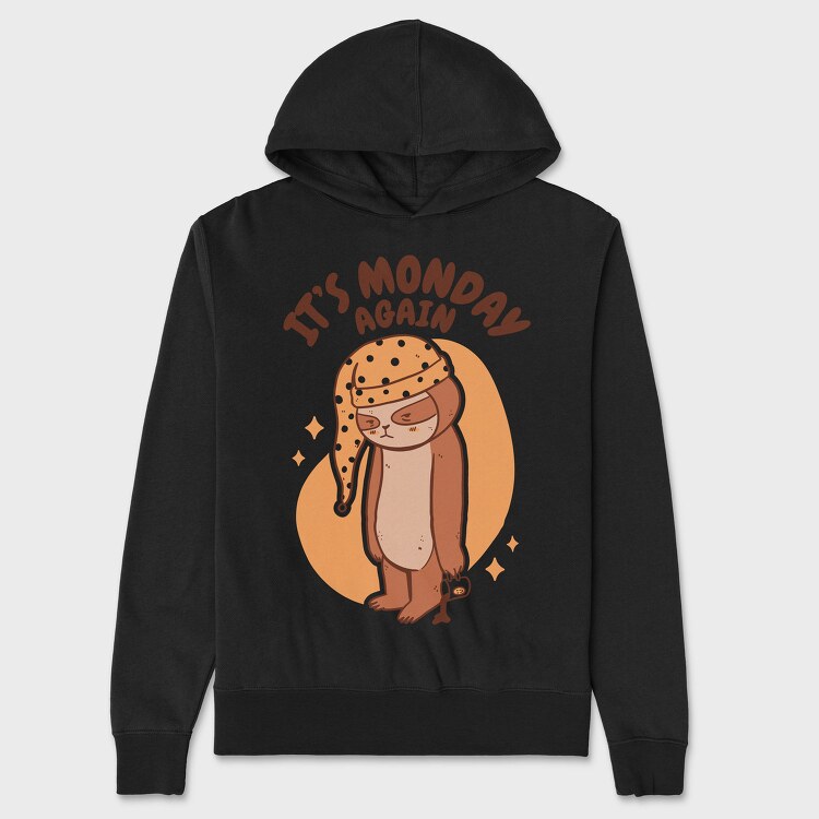 Monday Sloth Cartoon Monday Again, Hanorac Oversize Barbati (Unisex)