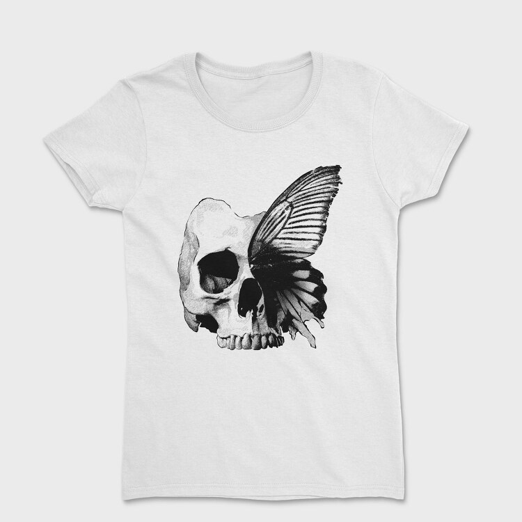Skull And Butterfly Hand Drawn Tote, Tricou Femei