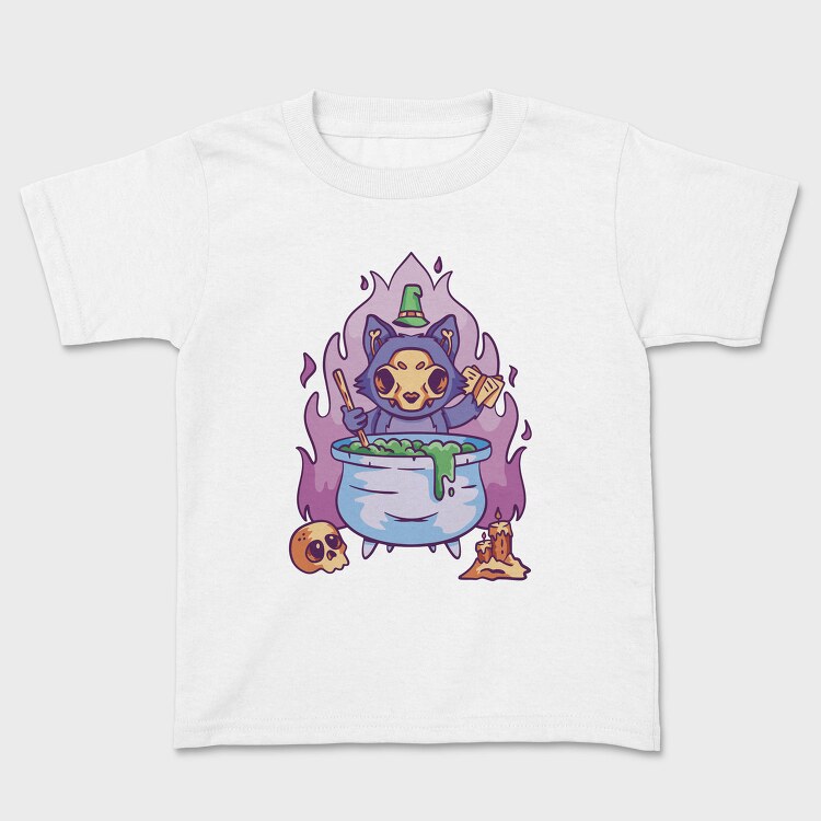 Skull Cat Gothic Witch Cake, Tricou Copii