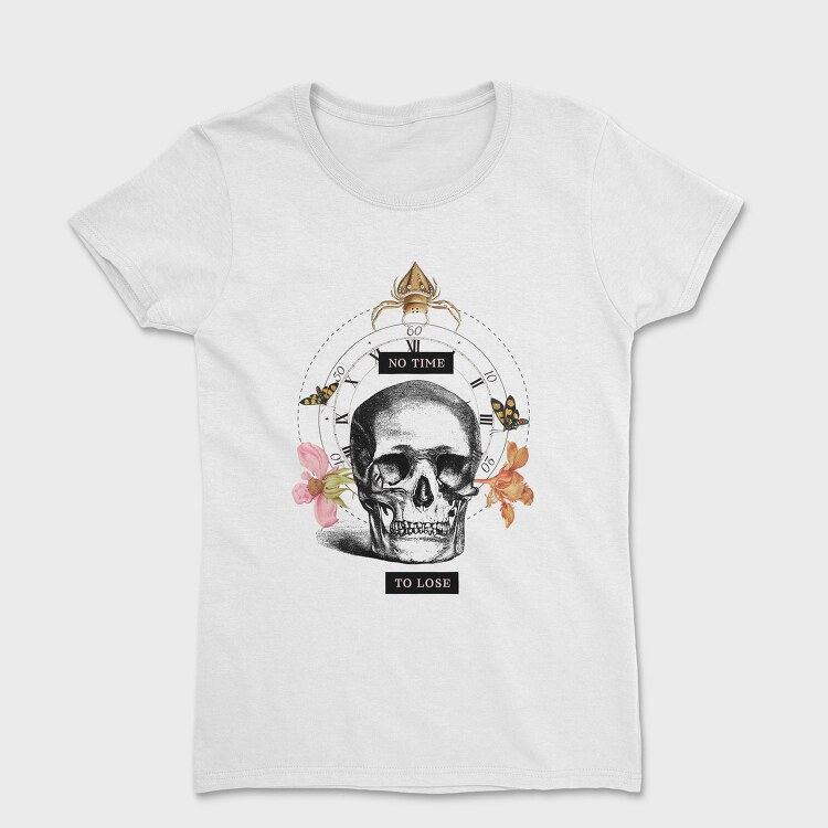 Skull With Clock And Insects Vintage Time, Tricou Femei