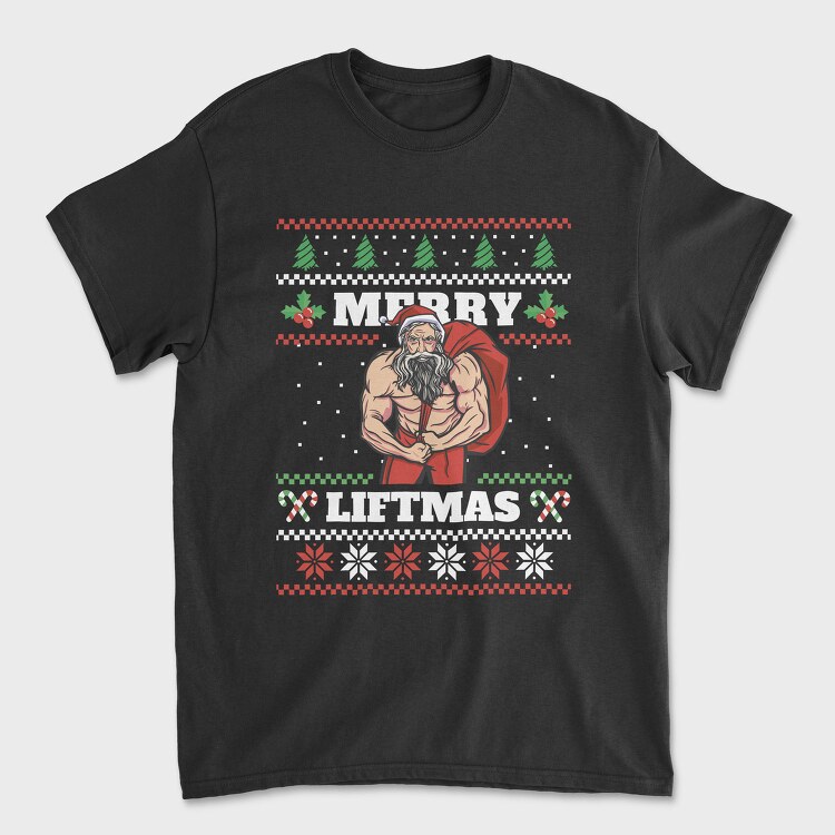 Muscular Santa Claus Ugly Sweater Liftmas, Tricou Barbati (Unisex)