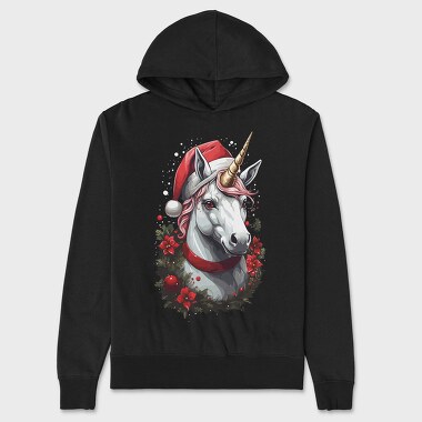 Unicorn With Christmas Hat, Hanorac Oversize Barbati (Unisex)