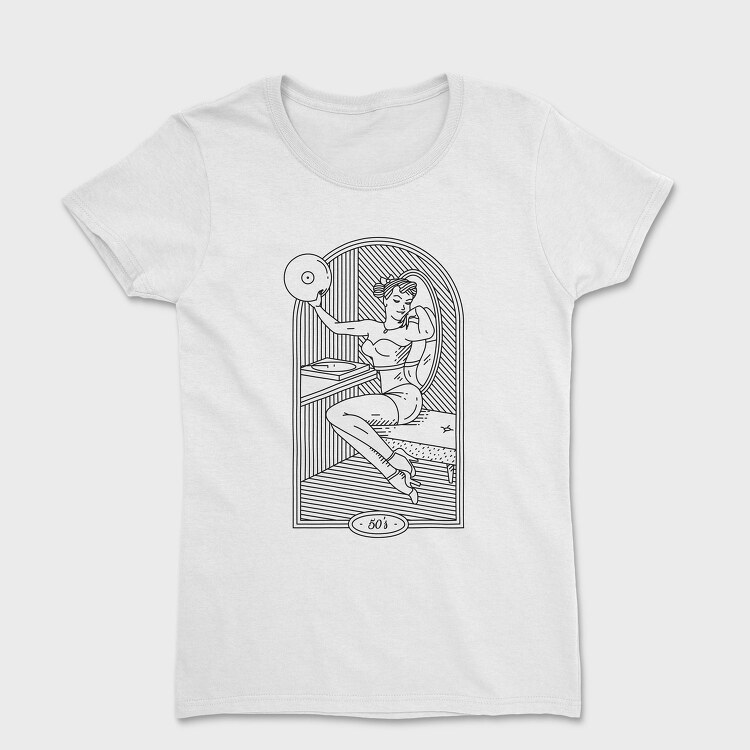 Pin Up Girl With Vinyl Disc 50S, Tricou Femei