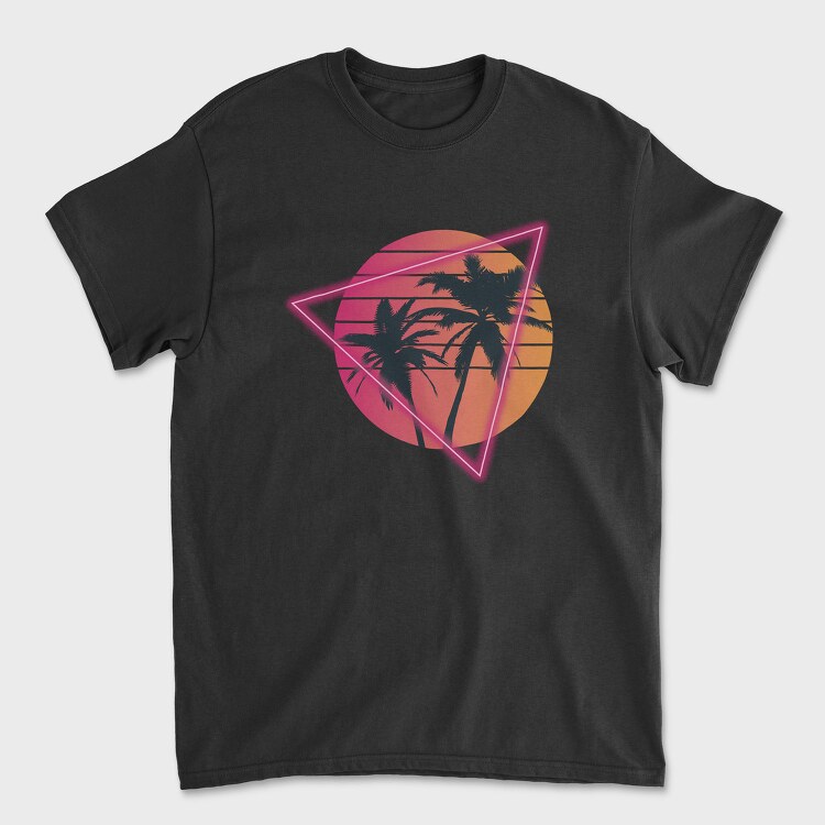 Vaporwave Palm Tree Sunset, Tricou Barbati (Unisex)