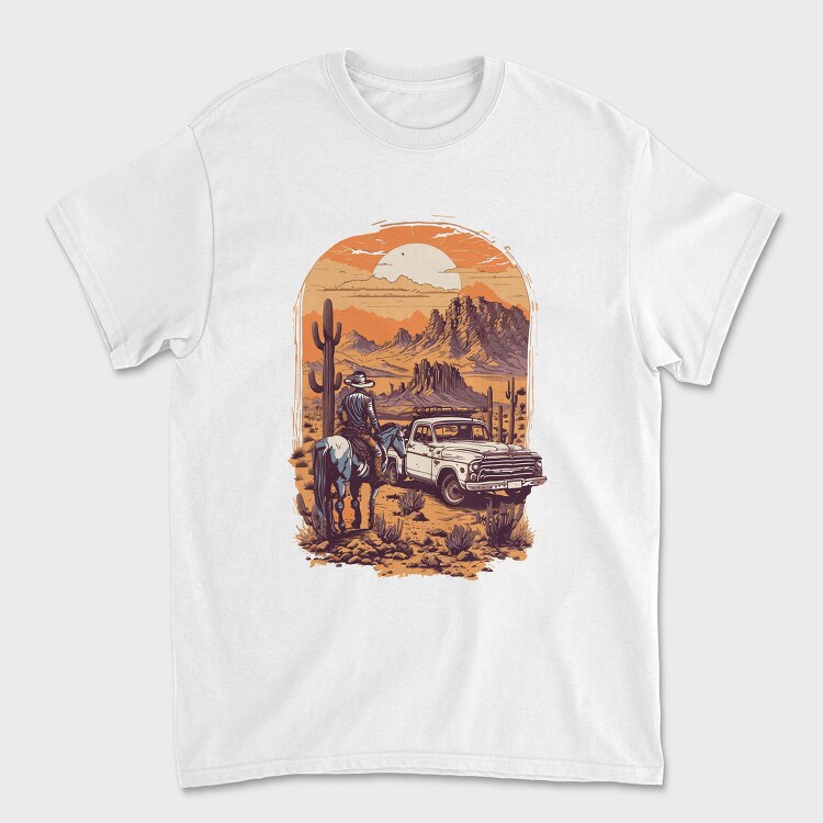 Vintage Cowboy And Truck, Tricou Barbati (Unisex)