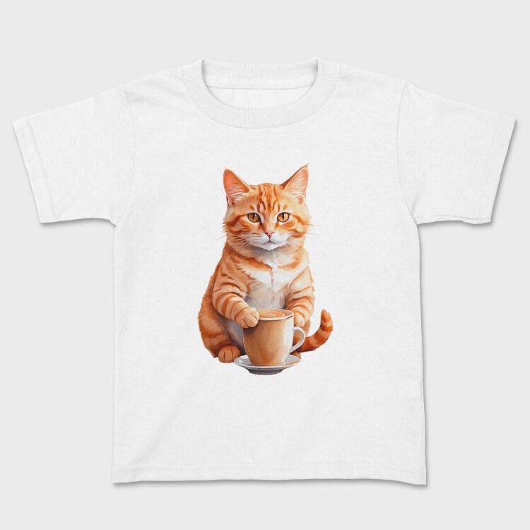 Watercolor Cat And Coffee, Tricou Copii