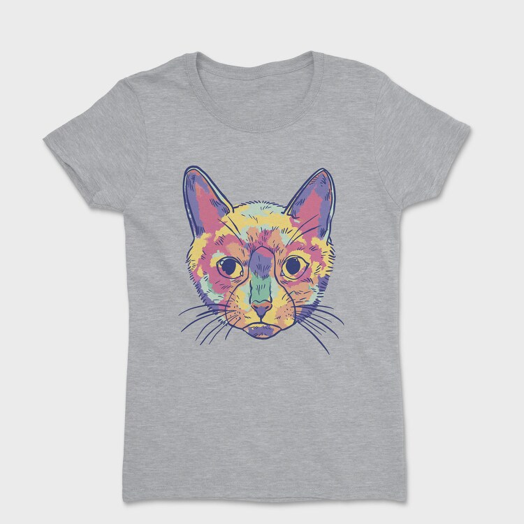 Watercolor Colorful Cat, Tricou Femei
