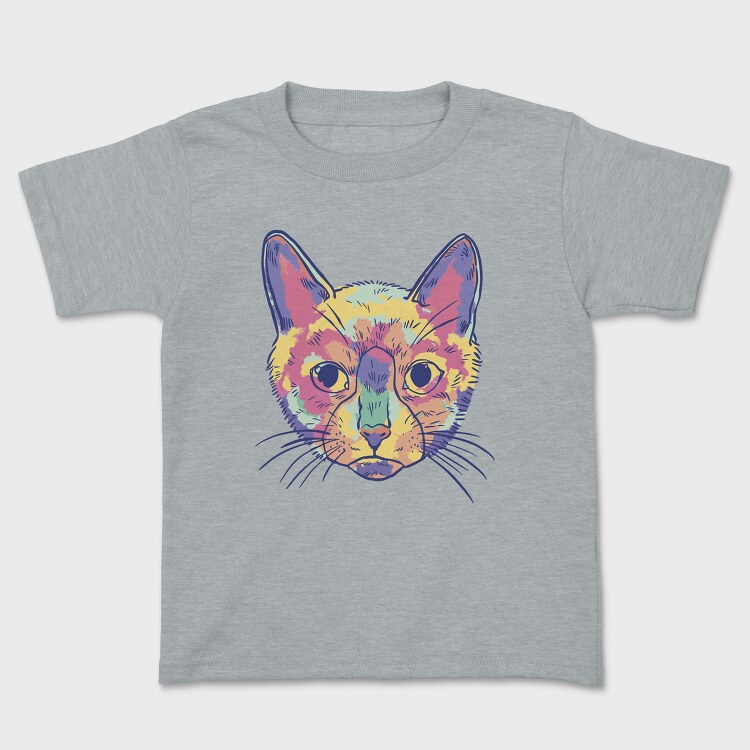 Watercolor Colorful Cat, Tricou Copii