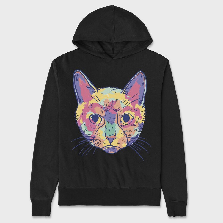 Watercolor Colorful Cat, Hanorac Oversize Barbati (Unisex)