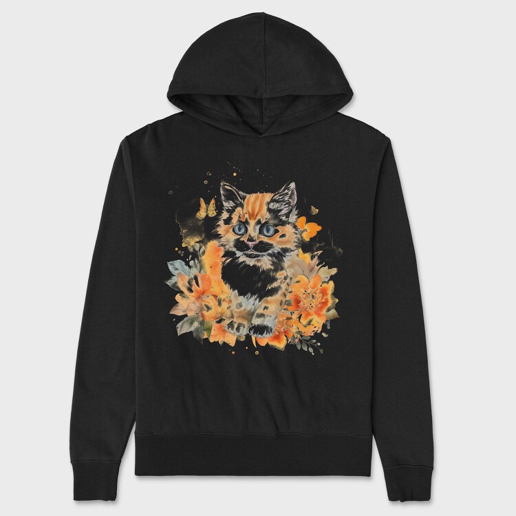 Watercolor Kitten Cute Cat, Hanorac Oversize Barbati (Unisex)