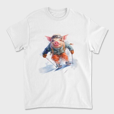 Watercolor Skiing Pig Ski Piggy, Tricou Barbati (Unisex)