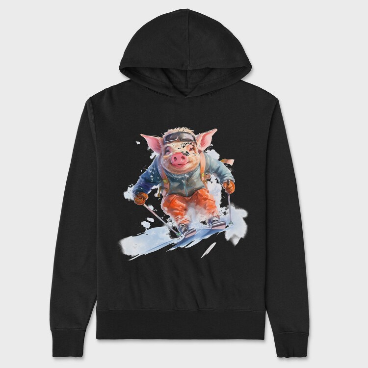 Watercolor Skiing Pig Ski Piggy, Hanorac Oversize Barbati (Unisex)