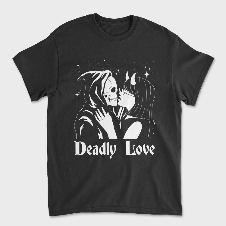 Woman Kissing Skeleton Deadly Love, Tricou Barbati (Unisex)