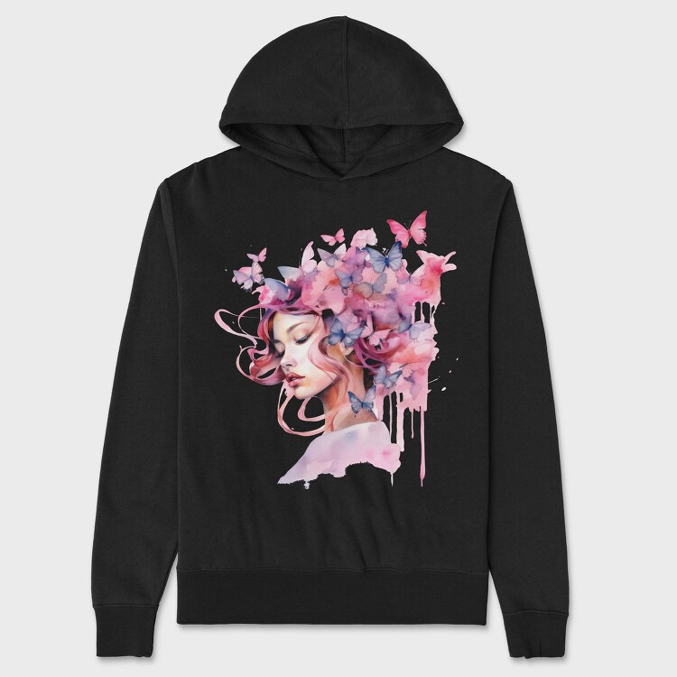 Woman With Butterflies, Hanorac Oversize Barbati (Unisex)