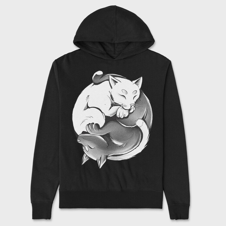 Yin Yang Cats Monochrome, Hanorac Oversize Barbati (Unisex)