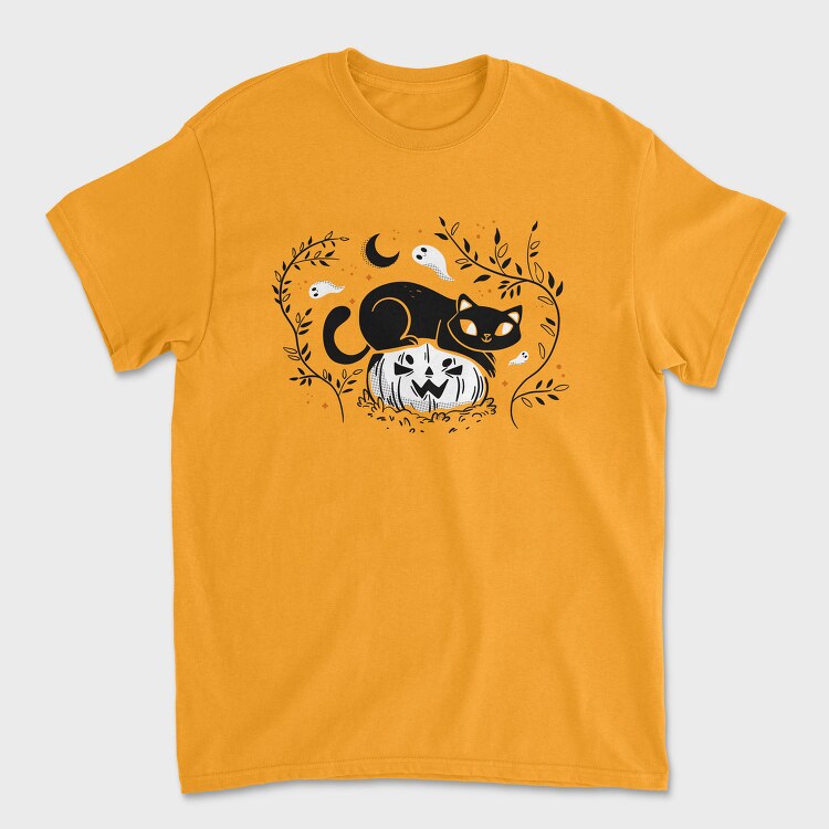 Pumpkin Cat Halloween Illustration 2, Tricou Barbati (Unisex)