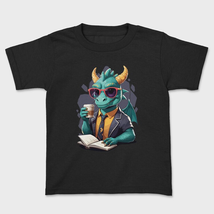Reader Dragon Drinking Coffee Book, Tricou Copii