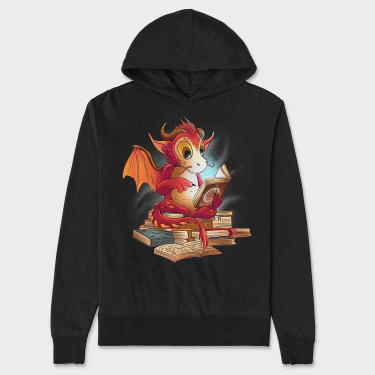 Reading Dragon Fantasy Books Illustration, Hanorac Oversize Barbati (Unisex)