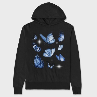 Realistic Blue Butterflies, Hanorac Oversize Barbati (Unisex)