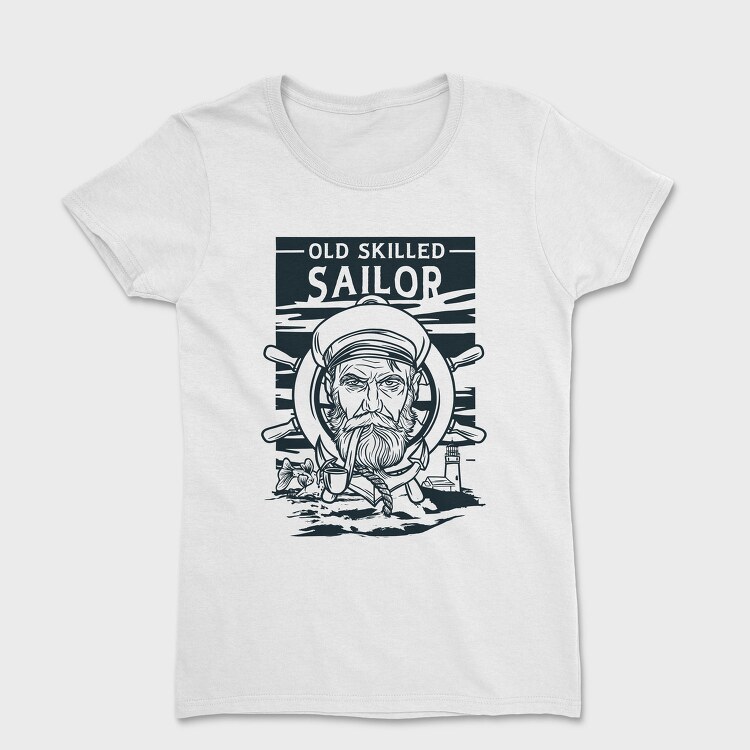 Sailor Serious Face Old Skilled Line Art, Tricou Femei