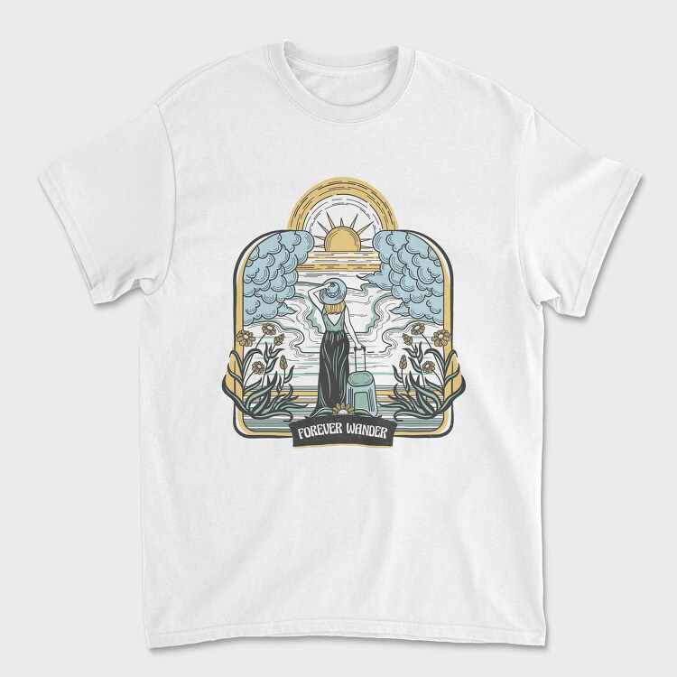 Woman With Suitcase Tote Wanderlust Forever Wander, Tricou Barbati (Unisex)