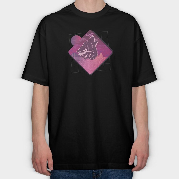 Vaporwave Wolf, Tricou Oversize Barbati (Unisex)