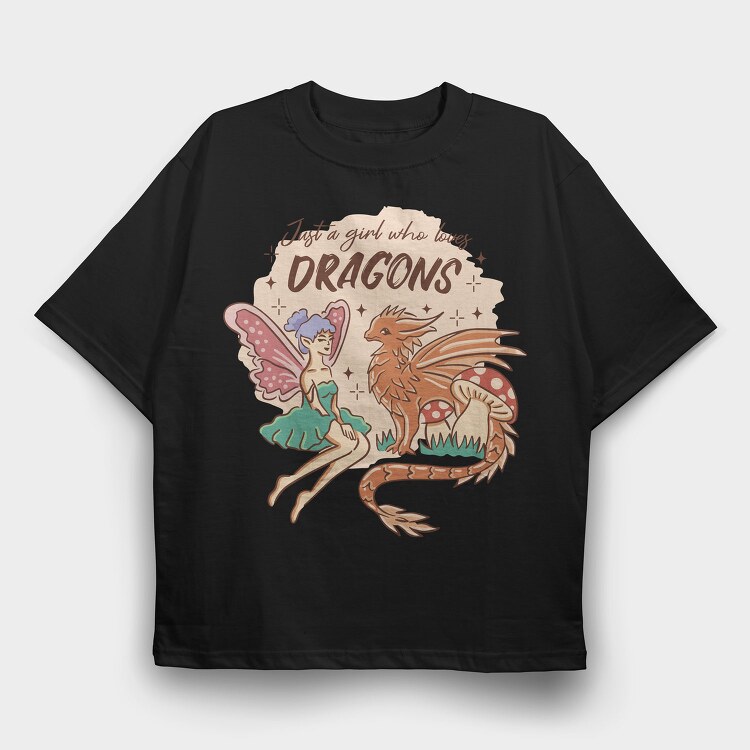 Just A Girl Who Loves Dragons Fairycore, Tricou Oversize Barbati (Unisex)