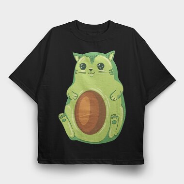 Avocado Cat, Tricou Oversize Barbati (Unisex)