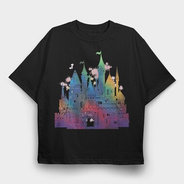 Colorful Gradient Castle Watercolor, Tricou Oversize Barbati (Unisex)