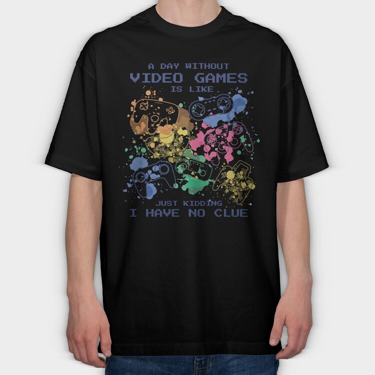 Video Games Quote Watercolor, Tricou Oversize Barbati (Unisex)