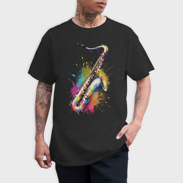 Colorful Saxophone With Splashes, Tricou Barbati (Unisex)
