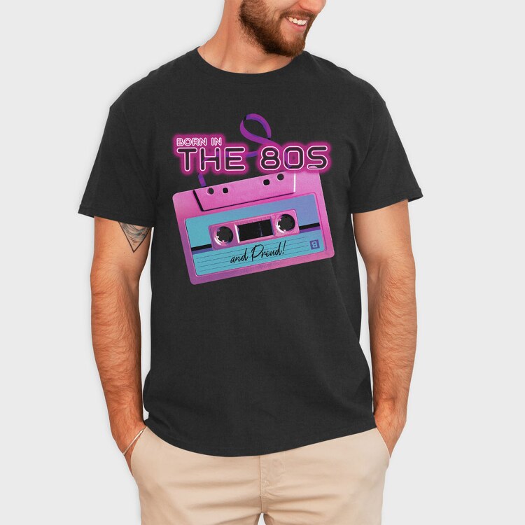 Born in the 80 S Pink Cassette, Tricou Barbati (Unisex)
