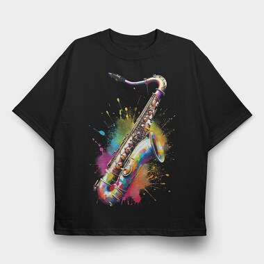 Colorful Saxophone With Splashes, Tricou Oversize Barbati (Unisex)