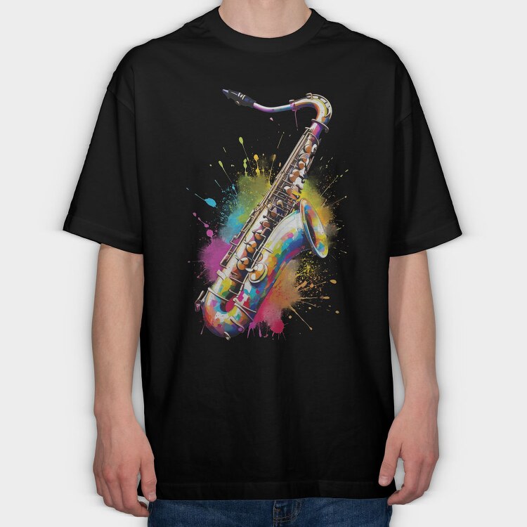 Colorful Saxophone With Splashes, Tricou Oversize Barbati (Unisex)