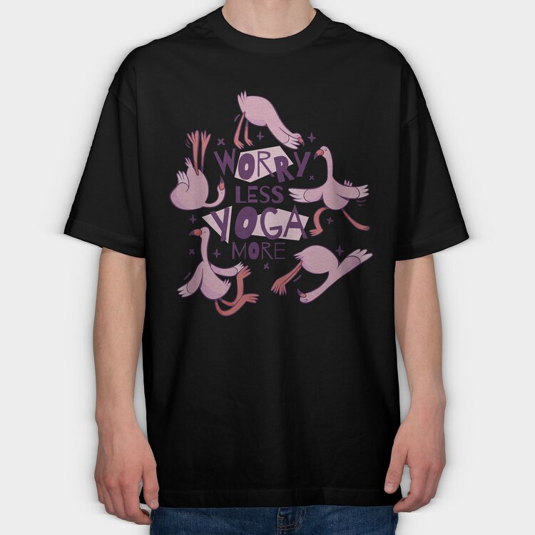 Flamingo Doing Yoga Worry, Tricou Oversize Barbati (Unisex)