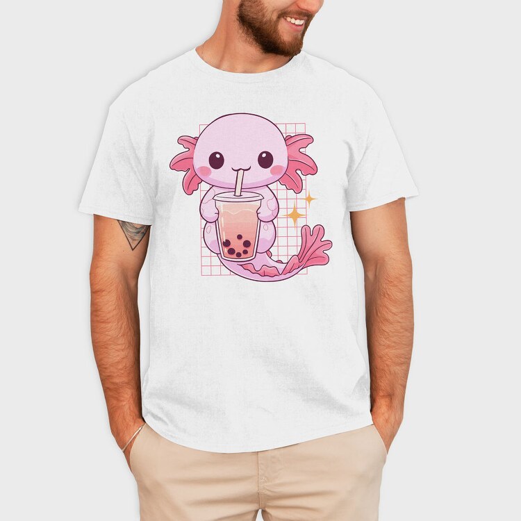 Kawaii Axolotl Mermaid Boba Tea Tote, Tricou Barbati (Unisex)