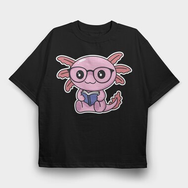 Kawaii Axolotl Reading, Tricou Oversize Barbati (Unisex)