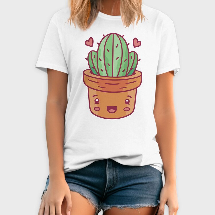 Kawaii Cactus In A Pot, Tricou Barbati (Unisex)