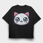 Kawaii Cute Cat Face, Tricou Oversize Barbati (Unisex)