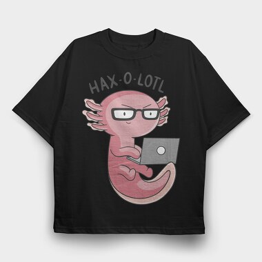 Axolotl Hacker With Computer Haxolotl, Tricou Oversize Barbati (Unisex)
