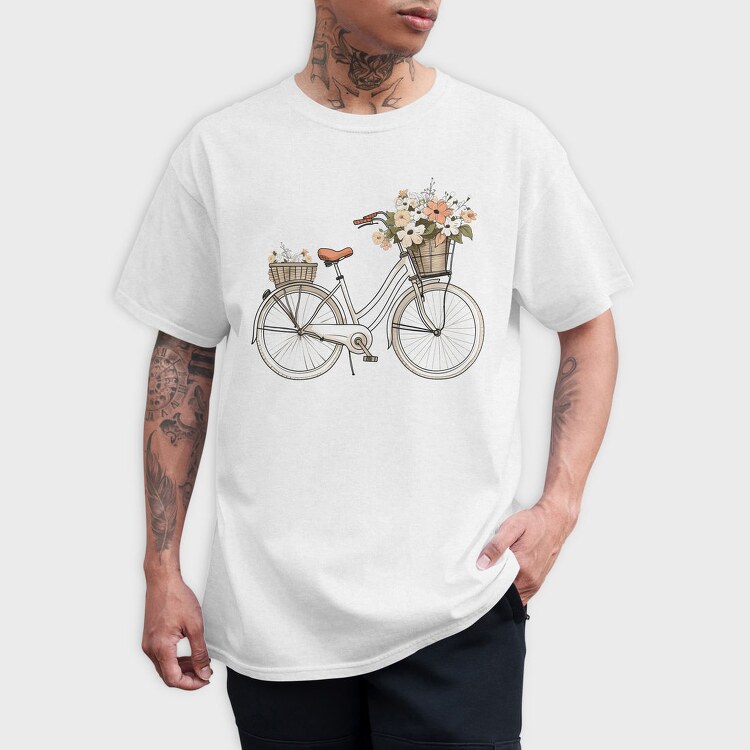 Vintage Floral Bicycle, Tricou Barbati (Unisex)