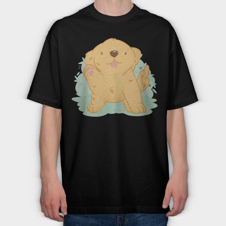 Kawaii Golden Retriever Dog, Tricou Oversize Barbati (Unisex)