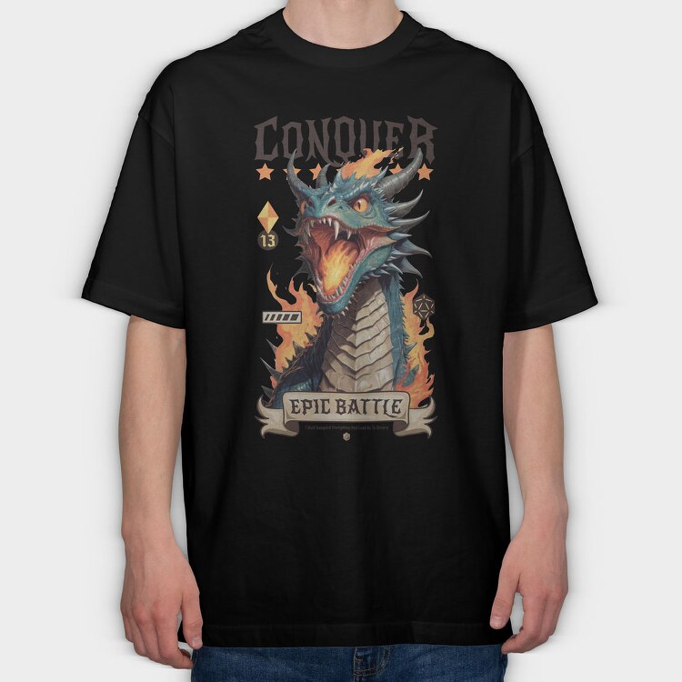 Conquer Dragon Epic Battle Trend, Tricou Oversize Barbati (Unisex)