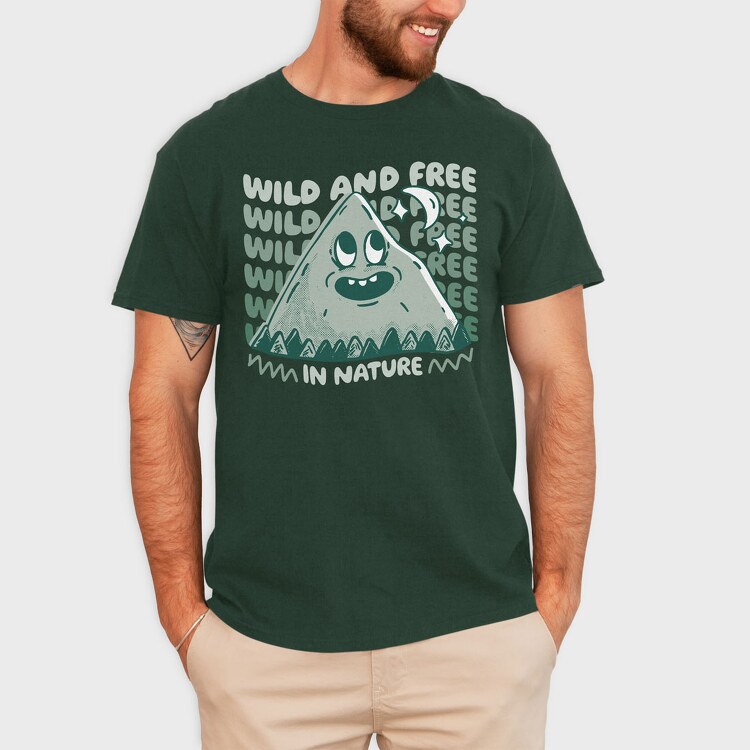 Wild and Free Mountain Cartoon, Tricou Barbati (Unisex)